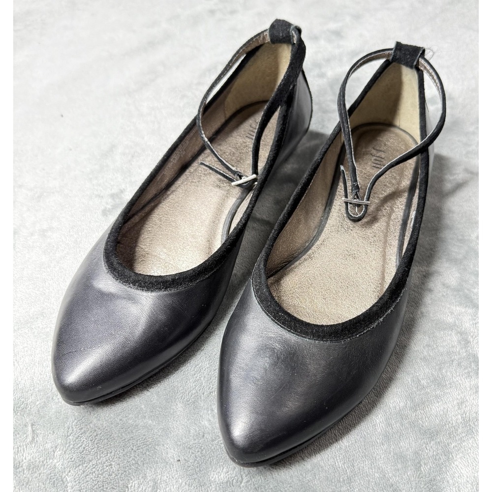 J Jill‎ Carrie Shoes Womens Size 8 Black Leather Ankle Strap Flats Ballet